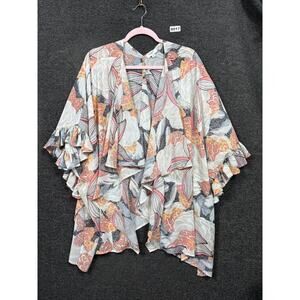 Umgee Floral Print Kimono Cardigan Sweater Womens Size S/M Ruffle Multicolor